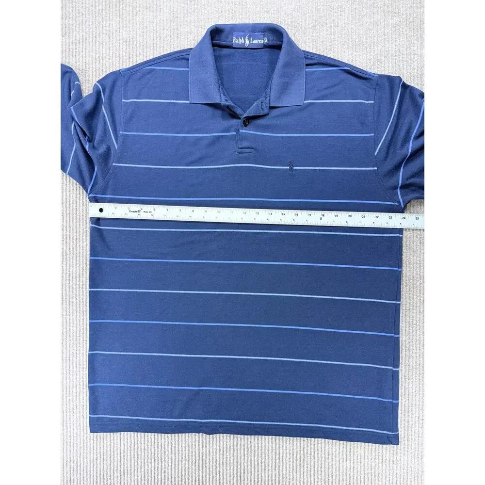 Ralph Lauren Men XXL Striped Polo Shirt Navy Blue Cotton Blend Short Sleeve